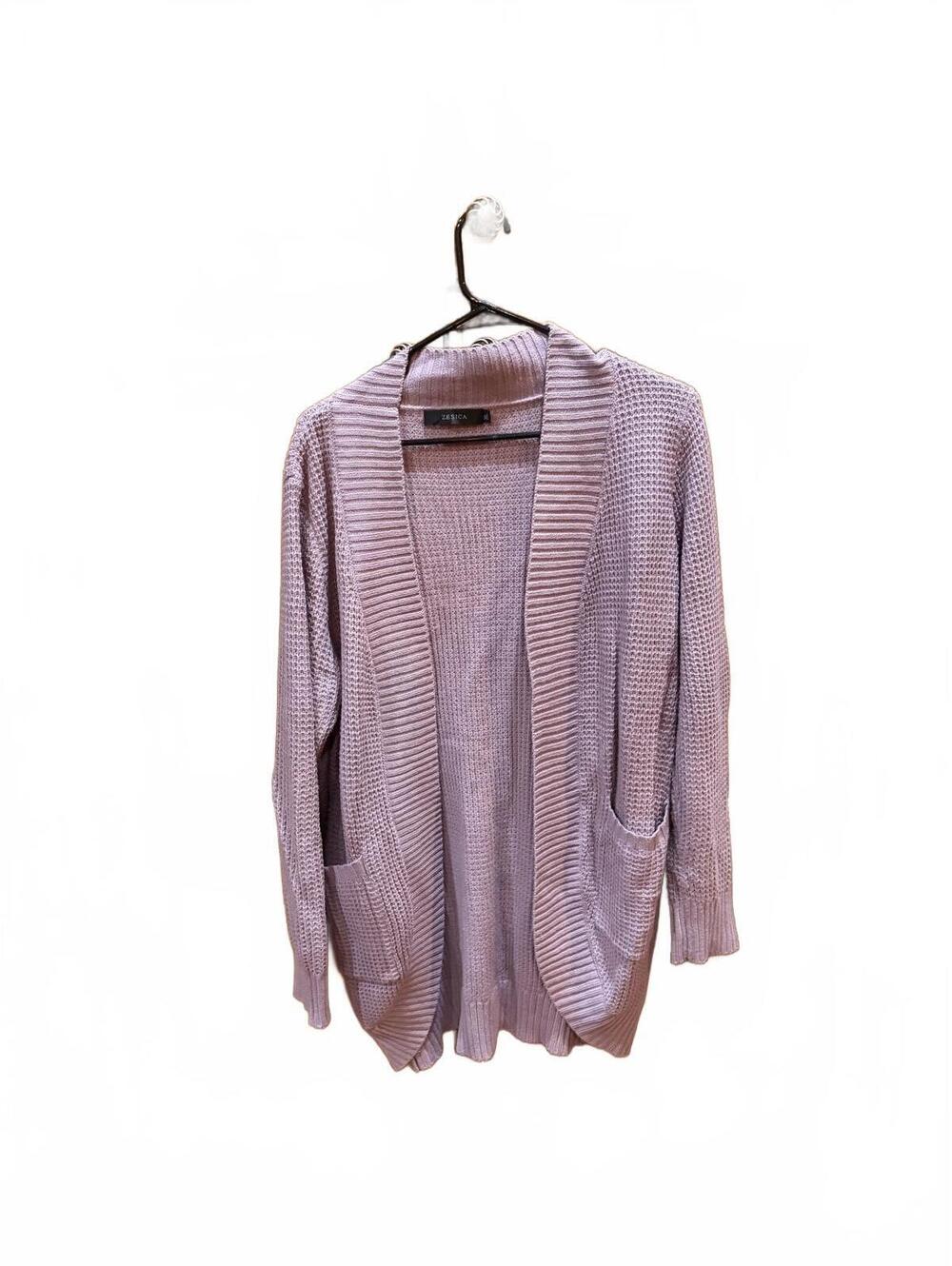 Zesica Womens Mauve Open Front Ribbed Cardigan